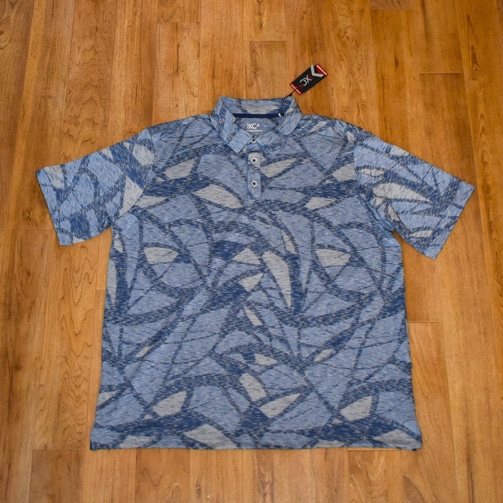 Johnston & Murphy Polo Mens XL Blue‎ NEW XC4 Geometric Leaf Print Golf Shirt